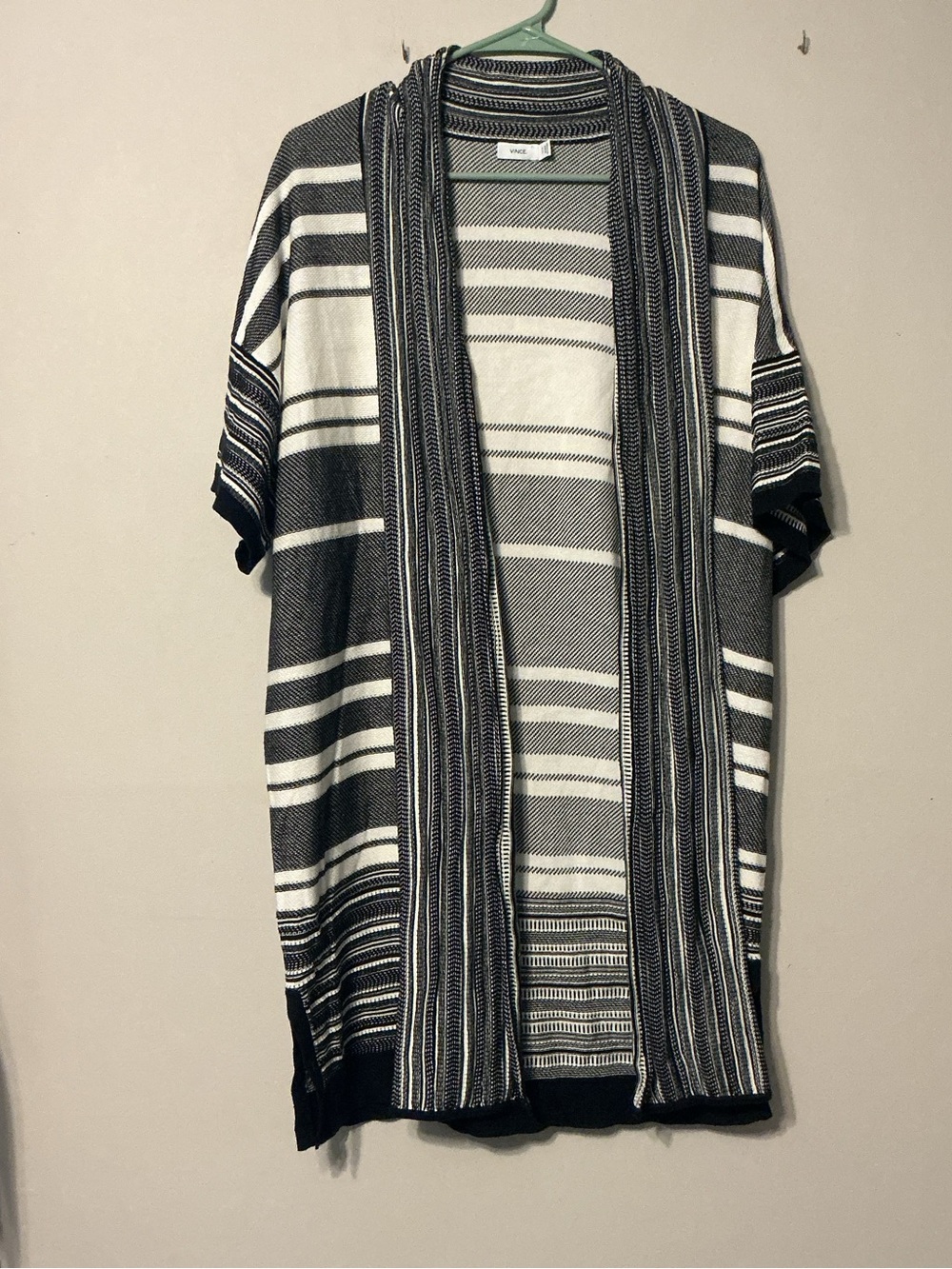 Vince Black & White Striped Cardigan